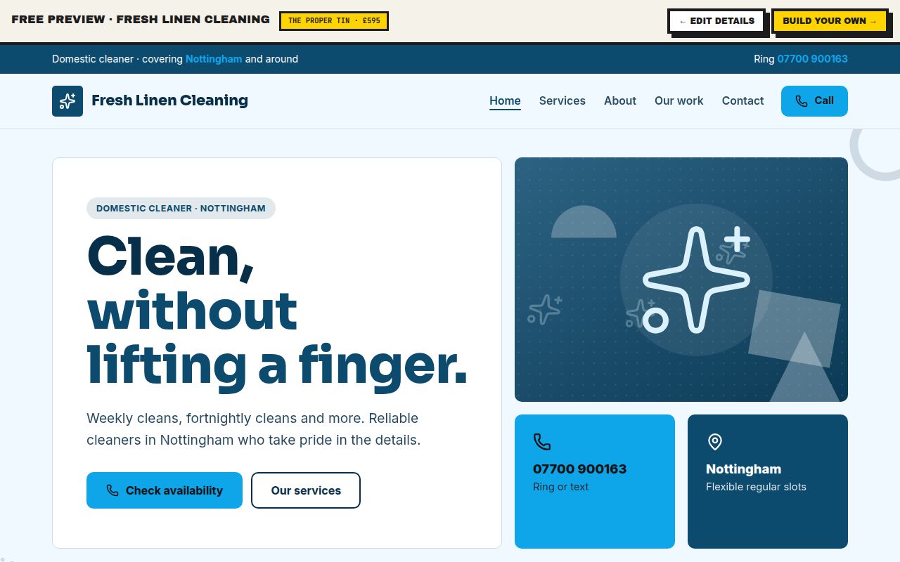 Example Fresh Linen Cleaning website made by the Tin factory, desktop and mobile