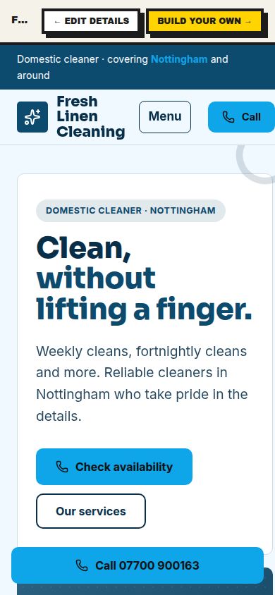 Example Fresh Linen Cleaning website made by the Tin factory, desktop and mobile