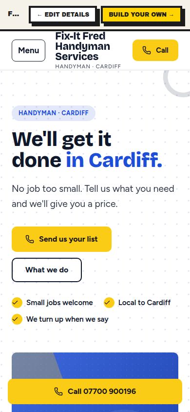Example Fix-It Fred Handyman Services website made by the Tin factory, desktop and mobile