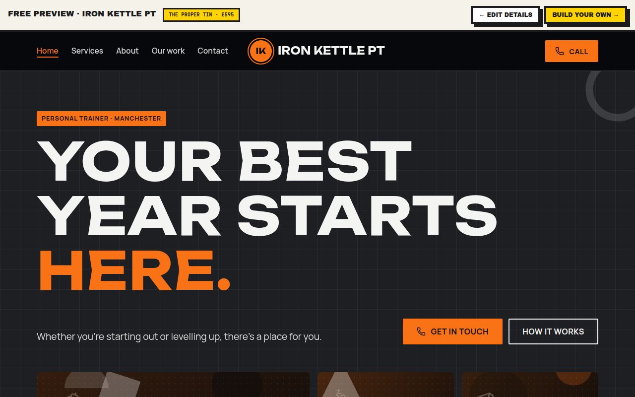 Example Iron Kettle PT website made by the Tin factory, desktop and mobile