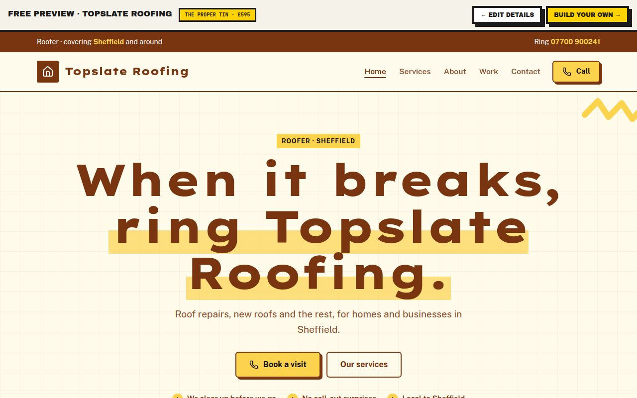 Example Topslate Roofing website made by the Tin factory, desktop and mobile