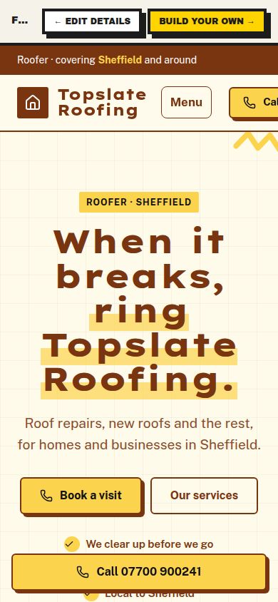 Example Topslate Roofing website made by the Tin factory, desktop and mobile