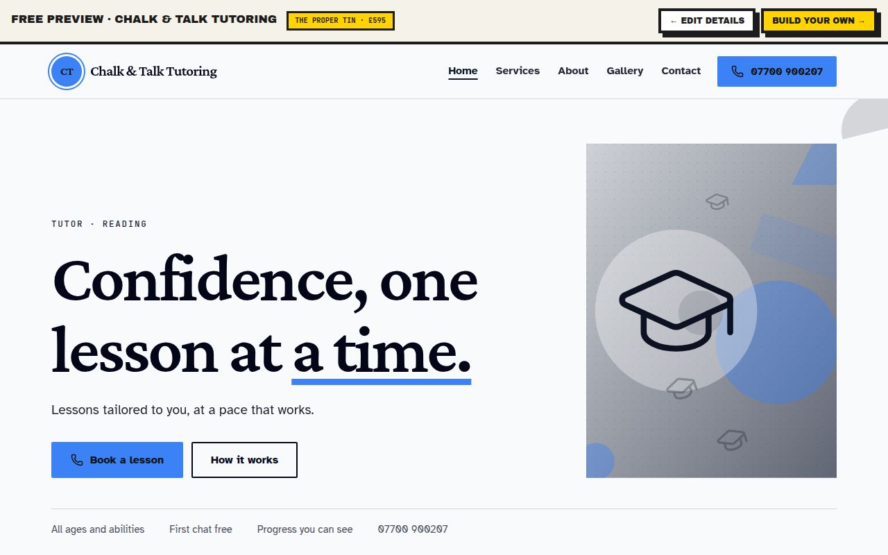 Example Chalk & Talk Tutoring website made by the Tin factory, desktop and mobile